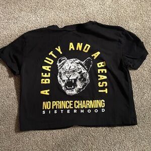 No Prince Charming Cropped T-Shirt with Tiger Graphic in Black and Yellow